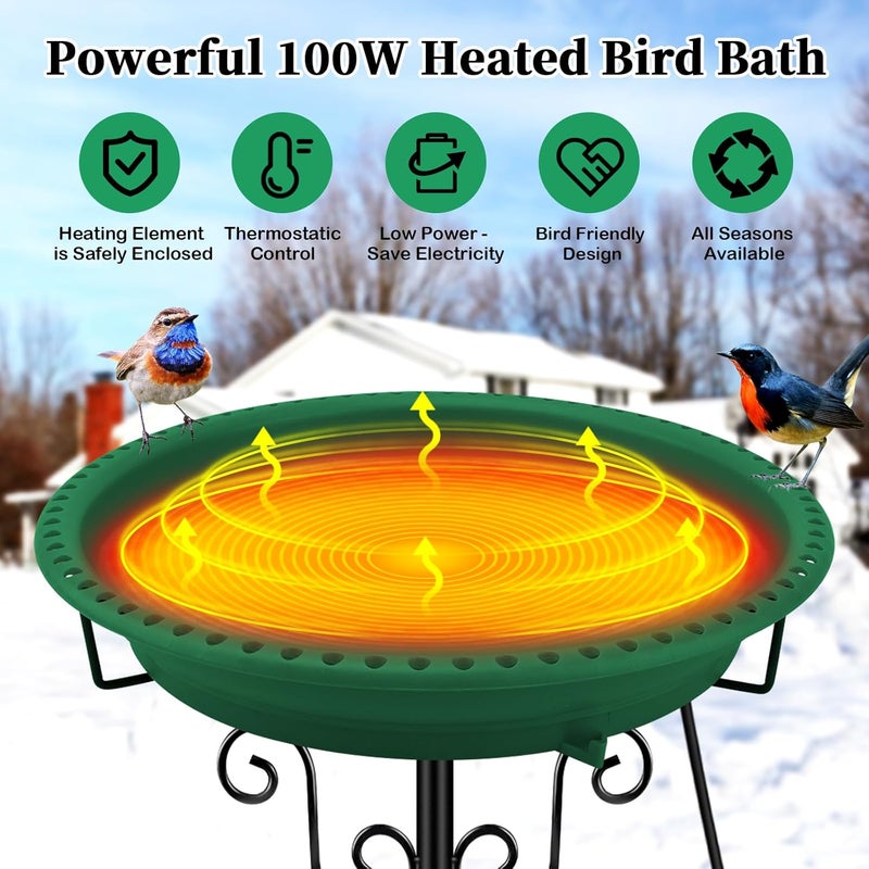 Lovppy Heated Bird Bath, 100W Thermostatically Controlled Heated Bird Baths for Outdoors Bird Bath Heater with Metal Stake, Heated Bird Bath for Outside Winter Garden Patio Yard Lawn (Green) - Image 2